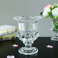 Jarrones de flores de cristal de oro ámbar en estilo de urna romana clásica, Mini jarrón de Pedestal Centros de mesa Urna de cristal Florero Soporte de flores