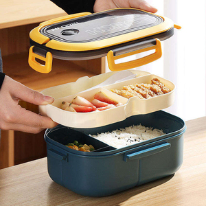 Large Capacity Plastic 40oz <b>Lunch</b> <b>Box</b> Microwave Safe Dual Tier All-in-One Bento <b>Box</b> Leak-Proof Heatable Freshness Preservation - Product Image 2
