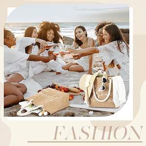 Bolso grande de playa de yute para mujer con asas de algodón, bolso impermeable, viaje, vacaciones, mar, verano, viaje, Picnic, compras, comestibles - Product Image 6