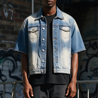 Veste en jean délavée à col rabattu et manches longues, avec logo graphique personnalisé OEM/ODM, nouvelle mode, pour hommes