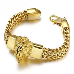 316l Stainless Steel Silver Plating Chain Bracelet Jewelry Gift Whole Sale <b>Men</b> Male Plated lion Head Bracelet Custom - Product Image 1