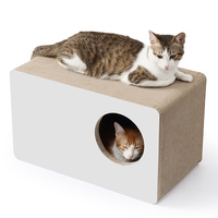 Maison pour chat en carton ondulé rectangulaire, griffoir pour chat, boîte de repos avec trou pour chats d'intérieur