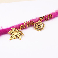 Lingxing Accessoire de coiffure pour femme, style euro-américain, en alliage décoratif, motif feuille et rose, pour petites dreadlocks, avec perle