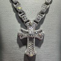 Bijoux de fête de rappeur de luxe personnalisés VVS Baguette Moissanite diamant glacé personnalisé collier pendentif à breloque croix