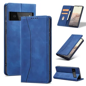 For Google Pixel 6 Wallet Phone Case Strong Magnetic Deluxe Card Pocket Flip PU Leather Phone Case