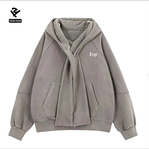 F240751 Sweats à <span class=keywords><strong>capuche</strong></span> streetwear personnalisés avec design à nouer irrégulier, vêtements pour femmes, collection 2025 Y2K, sweats à <span class=keywords><strong>capuche</strong></span> et pulls pour femmes - Product Image 1