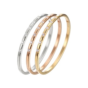 Thin Open <b>Bangle</b> <b>Bracelet</b> with Full Zircon Inlay for Women | 18K PVD Gold Plated Stainless Steel | Waterproof & Hypoallergenic - Product Image 1