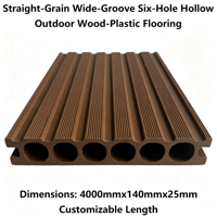 Lames de terrasse en composite bois-plastique à grain droit, rainures larges, creuses à 6 cavités, 140mmx25mm, longueur personnalisable, pour jardin et extérieur