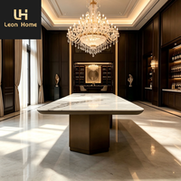 Table à manger rectangulaire moderne personnalisable en marbre, plateau en pierre brillante, design simple et luxueux pour usage domestique, cuisine, villa