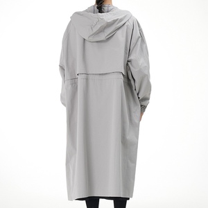 Gabardinas largas con capucha para mujer, talla grande, holgadas, de color liso, con cremallera, a la moda. - Product Image 3