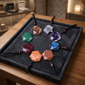 Collier en pierre précieuse naturelle gravée en forme d'hexagramme, pendentif étoile à six branches en cristal, cadeau d'amour, vente en gros - Product Image 3