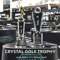 Trophée de sculpture humanoïde de golf en cristal transparent personnalisé avec texte gravé au laser Sports Award Craft