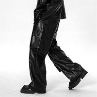 Pantalon cargo en similicuir noir, coupe large, style techwear, baggy, streetwear, unisexe, en similicuir, vente en gros OEM