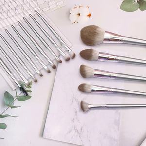 14pcs <b>Silver</b> <b>Makeup</b> Brush Set Wood Handle Synthetic Hair Fluffy Soft Face Concealer Professional Cosmetic Brush Kit - Product Image 5