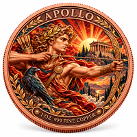 Pièces de monnaie rondes en cuivre pur 999 de 1 once, série Mythologie Grecque Antique, Apollo, double face, en relief 3D, artisanat métallique coloré