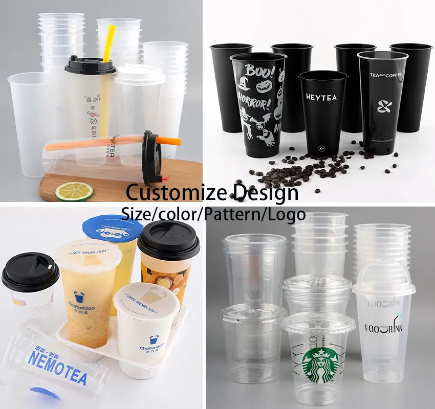 Tapas para beber reutilizables sellables de té biodegradable personalización batido fiestas pajitas de agua hielo plástico 9oz 16oz tazas frías