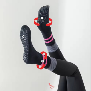 Custom Logo Crew Sports Cotton Gym Non-Slip Trainer Sticky <b>Socks</b> Seamless Anti-Slip Yoga Pilates Grip Stripe Design Casual Style - Product Image 2