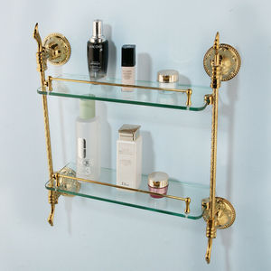 JIENI Étagère murale en <span class=keywords><strong>verre</strong></span> doré à double couche pour salle de bain, gel <span class=keywords><strong>douche</strong></span> et shampoing, support de rangement - Product Image 1