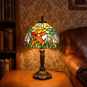 Lampada da Tavolo in <span class=keywords><strong>Vetro</strong></span> <span class=keywords><strong>Colorato</strong></span> a Forma di Rosa, Lampada da Scrivania Vintage Artistica, Lampada da Comodino Antica per Camera da Letto, Soggiorno, Hotel, Arredamento Casa - Product Image 4