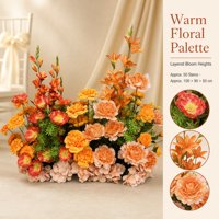 Composition florale artificielle en corail orange et fleurs mélangées en soie, 50 tiges, faite à la main, réaliste, pour la décoration de l'allée de mariage et de l'entrée
