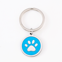 Porte-clés rond Ywyougang en émail avec empreinte de patte, breloque en acier inoxydable avec anneau de clé fendu, accessoire de clé personnalisé gravé