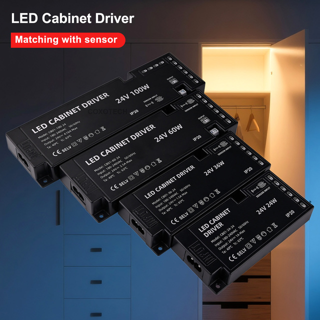 Cabinet Light Driver Power Supply 12V 24V LED Transformer 24w 36w 50w 60w 100w 200w DC Switching Power Supply for Cabinet Lights