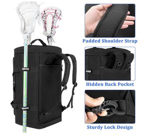 Lacrosse Bag Holds 2 Sticks and <b>Shoes</b>, Lacrosse Equipment Backpack with External Helmet <b>Holder</b> and Multi Pockets - Product Image 4