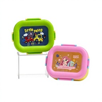 Boîte à bento pour enfants en PP avec ensemble de couverts, couvercle à fermeture à pression, fenêtre transparente, boîte à lunch portable pour l'école, boîte à lunch pour enfants avec dessins animés