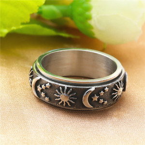 Anillo Sol Luna Estrellas para Hombre, Retro, de Acero Inoxidable Plateado, Giratorio, Joyería de Moda, Regalo - Product Image 3