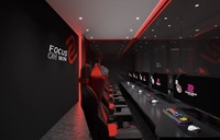 Conception moderne de café internet pour l'e-sport, rendu 3D, plans CAO d'une arène de jeu professionnelle, solution de projet complète pour centre de jeu