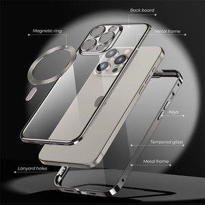 Coque de téléphone de Protection à 360 ° à écran HD de haute qualité pour <span class=keywords><strong>iPhone</strong></span> 12 13 <span class=keywords><strong>14</strong></span> 15ProMax cadre en aluminium antichoc couverture de charge magnétique - Product Image 4