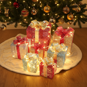 Christmas <strong>Light</strong>-<strong>Up</strong> <strong>Present</strong> <strong>Box</strong> Decorations 3 Piece Indoor Decor Set for Christmas Tree Festive Promotional Party Supplies - Product Image 1