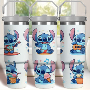 Vasos de sublimación UV de doble puntada de pared de 30oz de almacén de EE. UU. Vasos de acero inoxidable de Anime con tapa y pajitas - Product Image 1