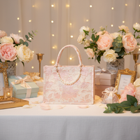 Sacs fourre-tout personnalisables en toile de coton gaufrée florale de luxe, haute qualité, avec doubles poignées et perles, pour cadeaux de mariage et bonbons – Vente chaude