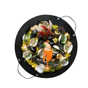 Kitchen Double Handle Cooking pre-season Non-stick carbon steel BBQ topper Food Fry pan Seafood Pasta Paella Pan