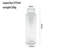 Bouteille en plastique cylindrique jetable transparente de 375 ml avec bouchon à vis pour café, eau minérale, thé au lait, jus et soupe de prune acide