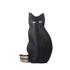 Sac bandoulière personnalisé en forme de chat noir, sac à main fantaisie en cuir PU brodé pour femmes - Product Image 2