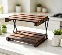 Table pliante en bois massif et acier inoxydable - Design moderne léger et portable pour le camping en plein air, la cuisine, les pique-niques et la plage