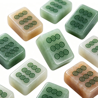 Jeu de Mahjong gravé au laser, mini tuiles de voyage en jade, portable, avec remplissage de couleur blanc-vert marbré et bords arrondis