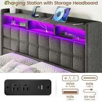 Lift Up Queen Full King Size Tufted Colchón Base Tapizada Plataforma LED Marco de cama de almacenamiento Cama Bett con estación de carga