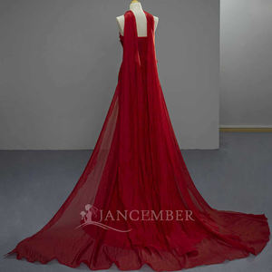 ชุดราตรี SFY328 สีแดงสวยงาม ประดับด้วยดอกไม้ 3 มิติ ลูกปัดคริสตัล แต่งระบายช่วงเอวธรรมชาติ พร้อมผ้าคลุมไหล่ - Product Image 4