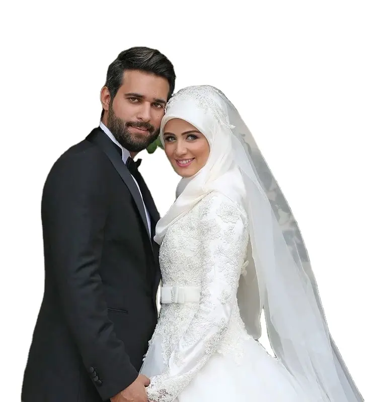W022# 2022 Vintage Lace Applique New Design Arabian Islamic Muslim Bride Dresses Long Sleeve Luxury High Collar Wedding Dress