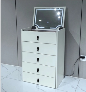 <b>Dressing</b> <b>Table</b> Set Flip-up Hidden LED Light <b>Mirror</b> Makeup <b>Vanity</b> With Multi Drawer Storage Chest Movable Cushioned Stool - Product Image 2