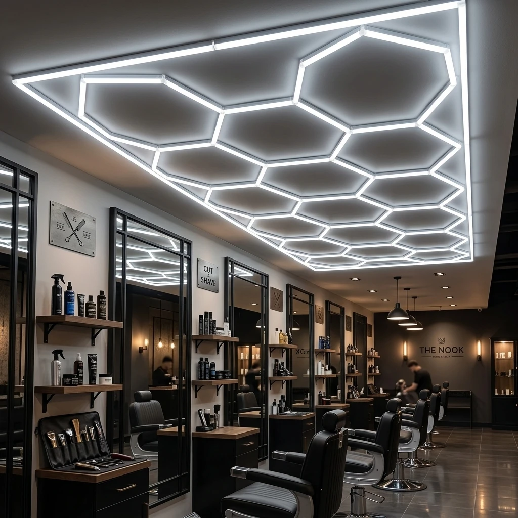 High Lumen High CRI Barber Shop Light Hexagonal Working Lamp Honeycomb Ceiling Lights for Hair Salon 15 Grid System