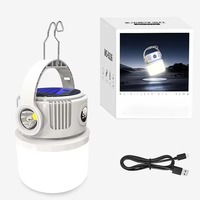 Lampe de camping portable à LED solaire rechargeable par USB, blanc chaud, en ABS, avec télécommande, lampe torche pour usage d'urgence - Vente flash