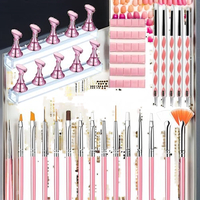 Kit de nail art en plastique avec 15 pinceaux à ongles, 5 stylos à points, y compris un support pour ongles, kit professionnel de conception d'ongles DIY