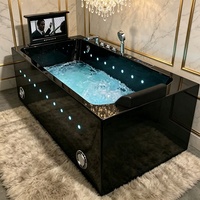 Bañera de Hidromasaje Acrílica Negra de Alto Brillo, Independiente, con TV LED, Jets de Hidromasaje, Control Inteligente, Rectangular, Tipo Spa, para Villa
