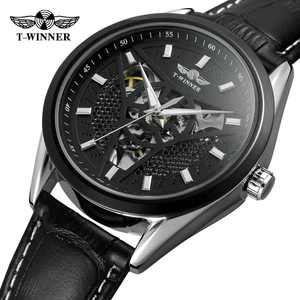 Montre mécanique lumineuse <span class=keywords><strong>de</strong></span> haute qualité pour homme T-WINNER AL564970044124, bracelet en cuir, boîtier en alliage, cadran <span class=keywords><strong>de</strong></span> 44,5 mm, résistante à <span class=keywords><strong>l</strong></span>'eau - Product Image 2