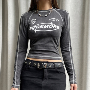 Streetwear Y2k Chemise à manches longues imprimée sur mesure pour femmes de haute qualité Slim Fit Crop Tops T-shirts d'entraînement - Product Image 3