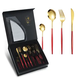 Luxury Korea Portuguese Cutlery Set Gold Plated Silverware Flatware for Wedding Coffee Ice Cream Spoon and Fork Set Stainless